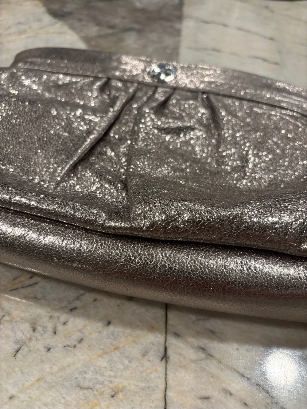 Tory Burch Shimmery Pewter Leather Wristlet Clutch